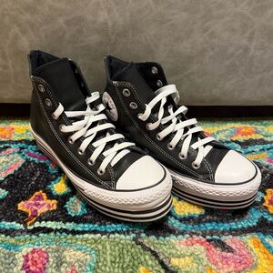 Converse Black Leather Platform High-Tops